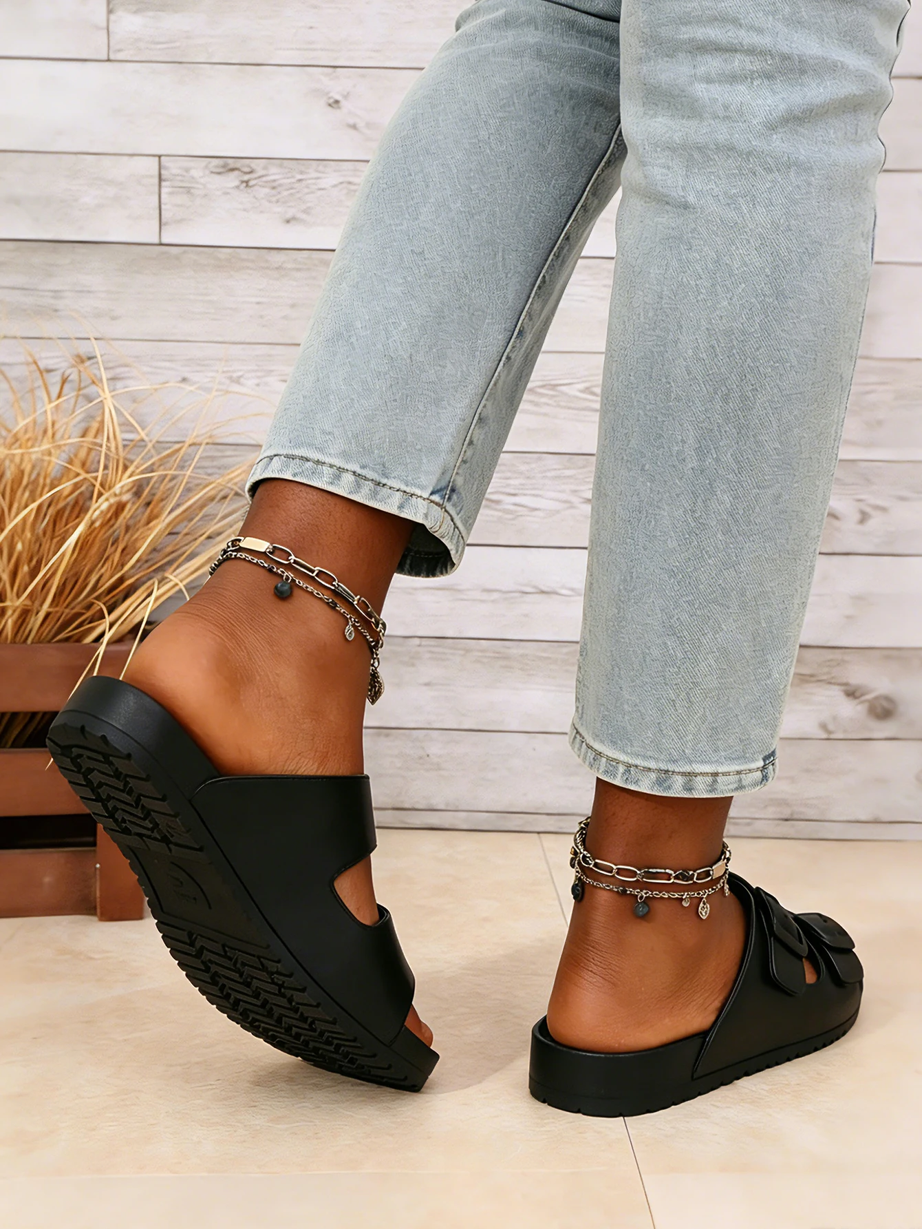 Damen Retro Casual Slip-On Pantoletten für den Sommer – Neue Einteilige Eva-Halbslipper mit Doppelriemen und verstellbarer Schnalle – Detail 5