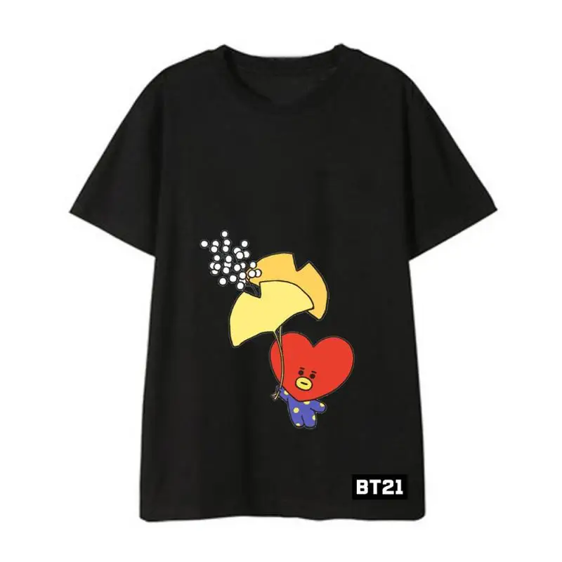 อะนิเมะการ์ตูน Bt21 Tata Chimmy Cooky แขนสั้น T2K ฤดูร้อนใหม่แฟชั่นหลวมเสื้อยืดนักเรียนเสื้อลําลองคู่สวมใส่ของขวัญ