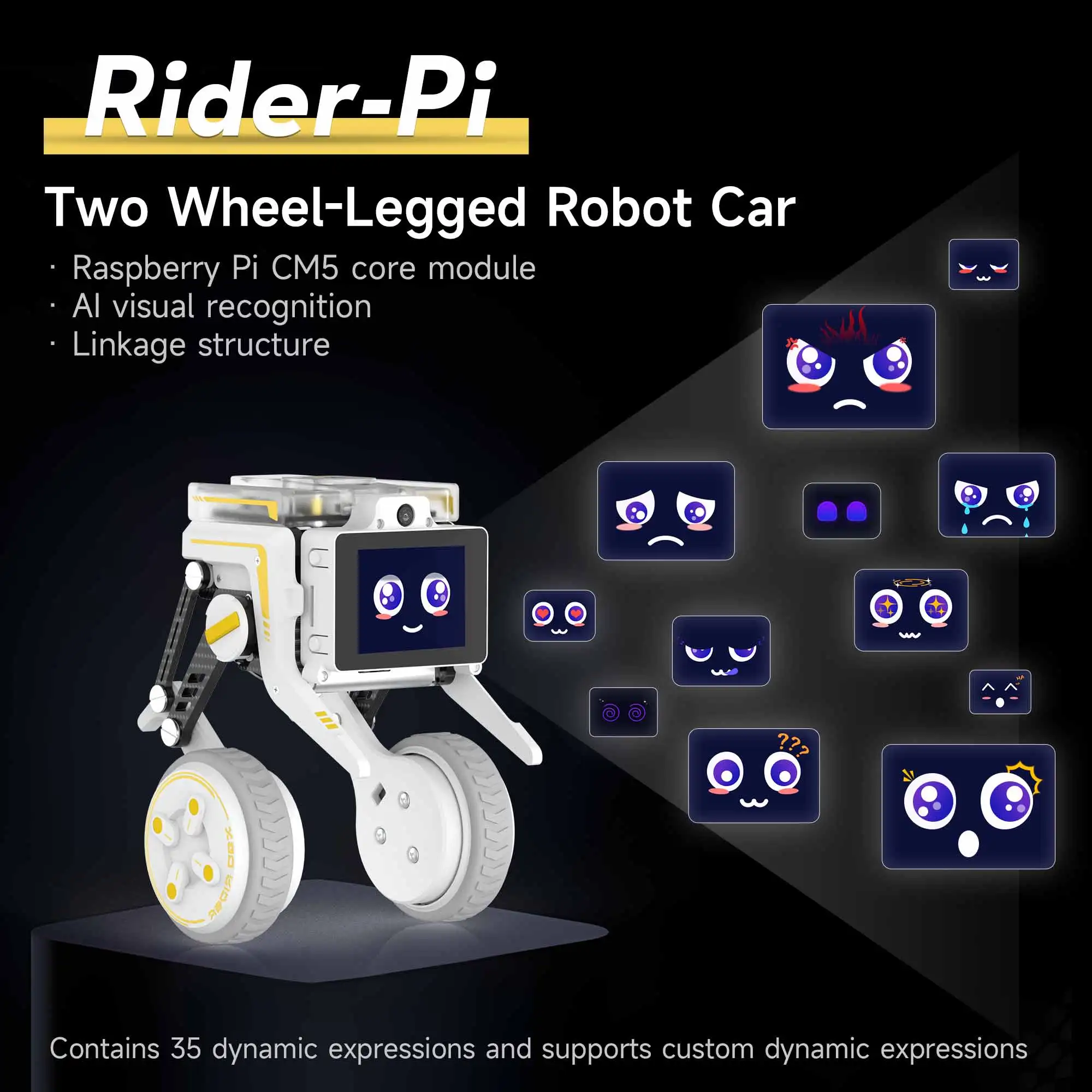 Raspberry Pi AI Vision Robot Car Kit Two WheelLegged Python Programming Voice Interaction For DIY Electronic Educational Project