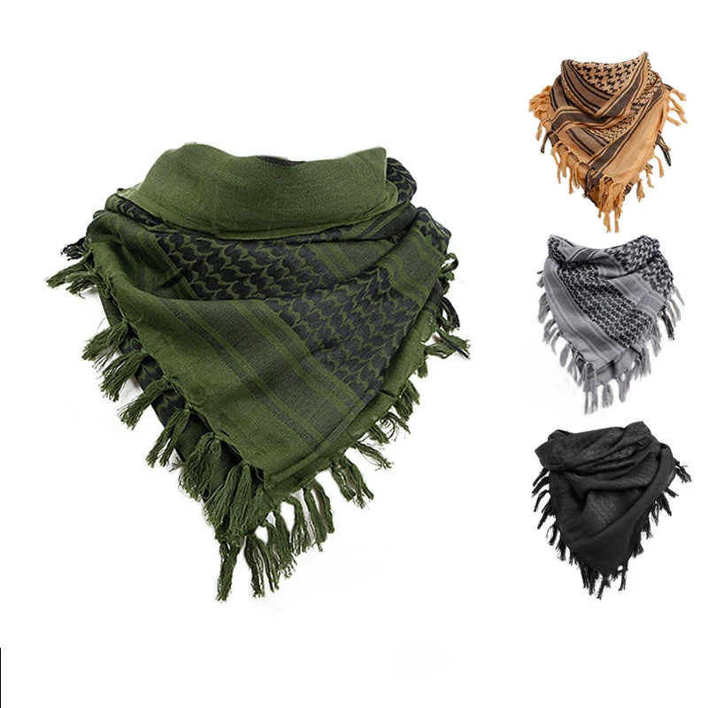 Tactical Desert Scarf Outdoor Hiking Scarves Army Military Arab Shemagh With Tassel For Unisex Gear Men Women Cotton Headwraps