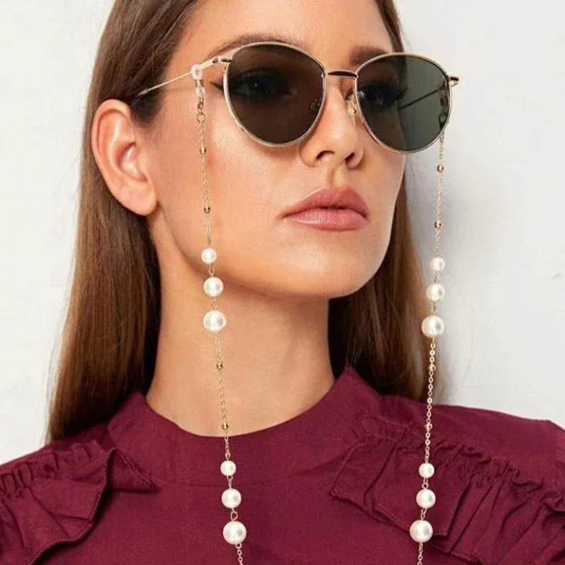 Elegant Sunglass Chain Beaded Pearl Chain Eyeglass Lanyard Holder Strap Silicone Loops Women Necklace Outside Casual Accessory