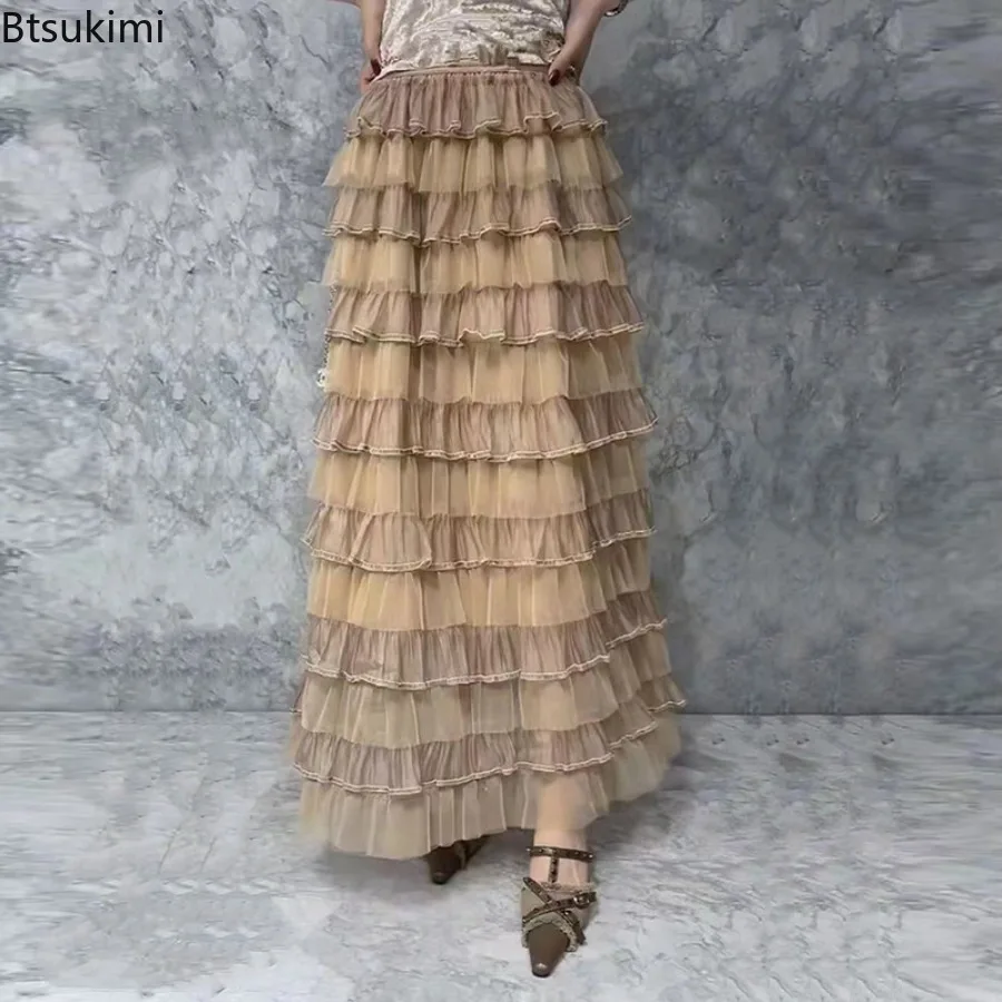 Wowen's Autumn New Sensibility Design High-Waisted Slimming A- Line Skirt With Heavy Butterfly Wings And Cake Puff Style Skirts