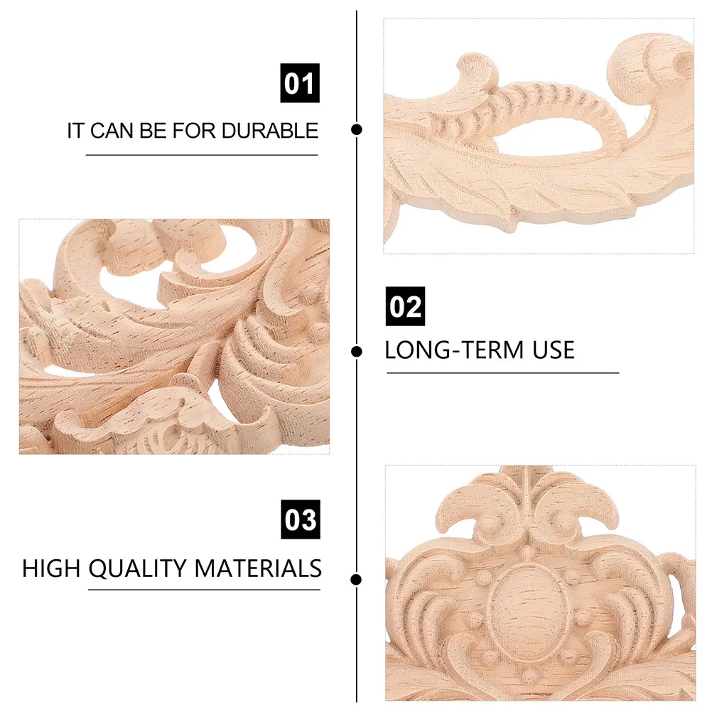 

2pcs Unpainted Wooden Carved Applique 3D Cabinet Onlay For Furniture Diy Home Decor Vintage European Style Wood Carving Decal