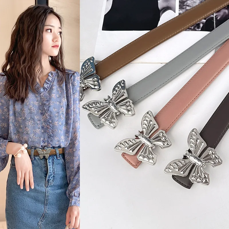 

Women's Belt Fashion Butterfly Alloy Buckle Genuine Leather Waistband Daily Versatile Jeans Skirt Pants Fashion Decoration Belts