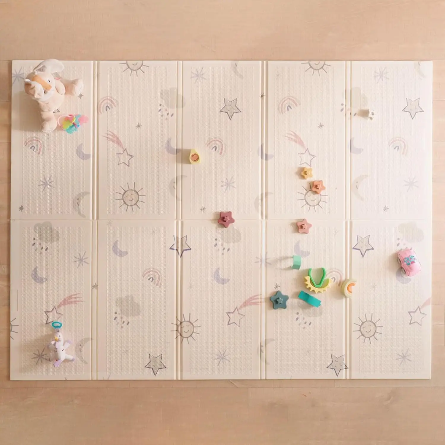 

Двусторонний детский игровой коврик, 77 x 58 дюймов, складной и легкий для удобного хранения и переноски - дизайн «Звезды и небо»