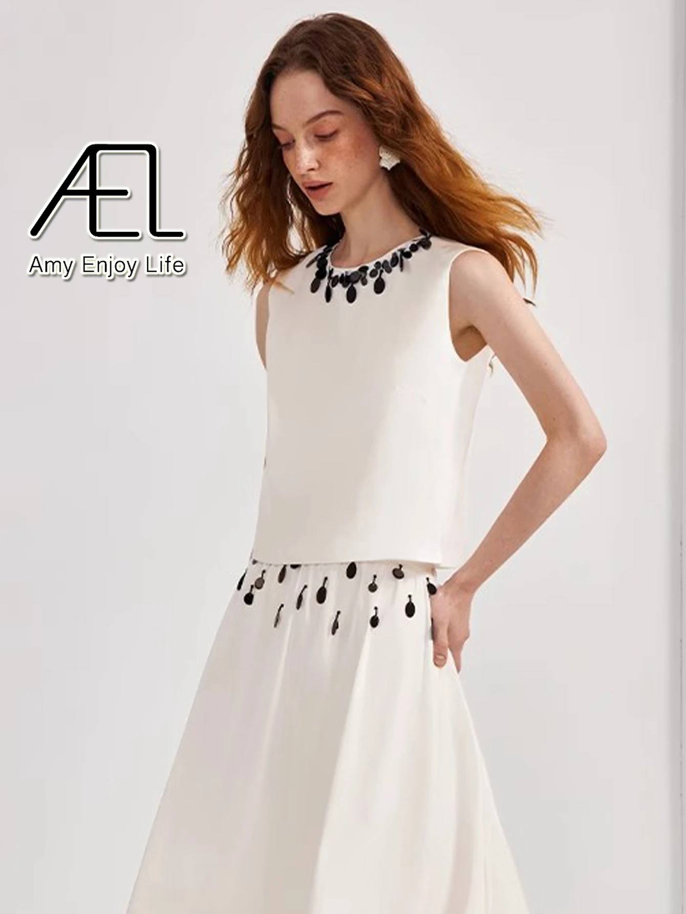 AEL 여성용 O 넥 조끼 스팽글 탑 여성용 민소매 미니멀리스트 디자인