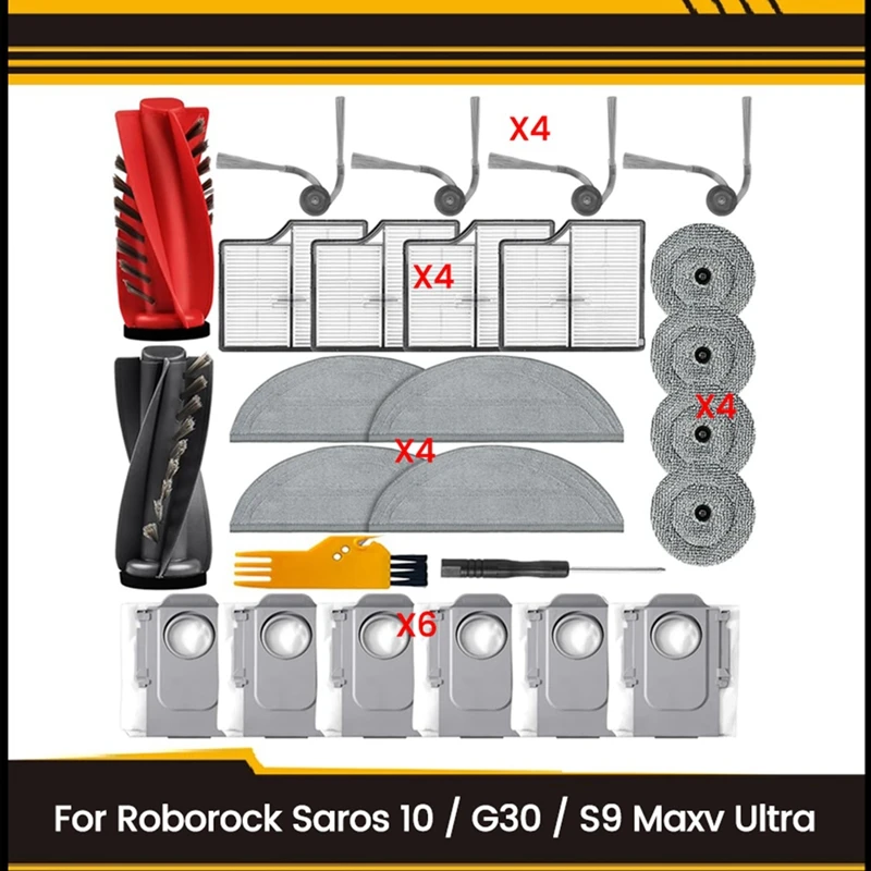 26Pcs for Saros 10 / S9 Maxv Ultra / G30 Vacuum Cleaner Parts Main Side Brush Hepa Filter Mop Pad Dust Bag-A09G