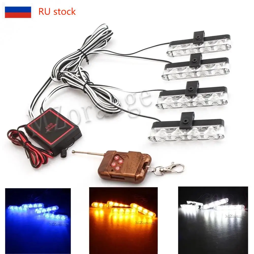 4 In 1 Strobe Light Flash Red Blue Emergency Police Lights Flashing Car Truck Lamp Wireless Remote Control Red Blue