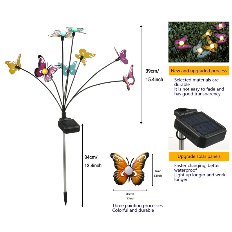 1/2/4pcs LEDSolar Garden Lights Smart Powered Butterfly Lights IP65 Waterproof Outdoor Garden Decoration Lawn Lamp