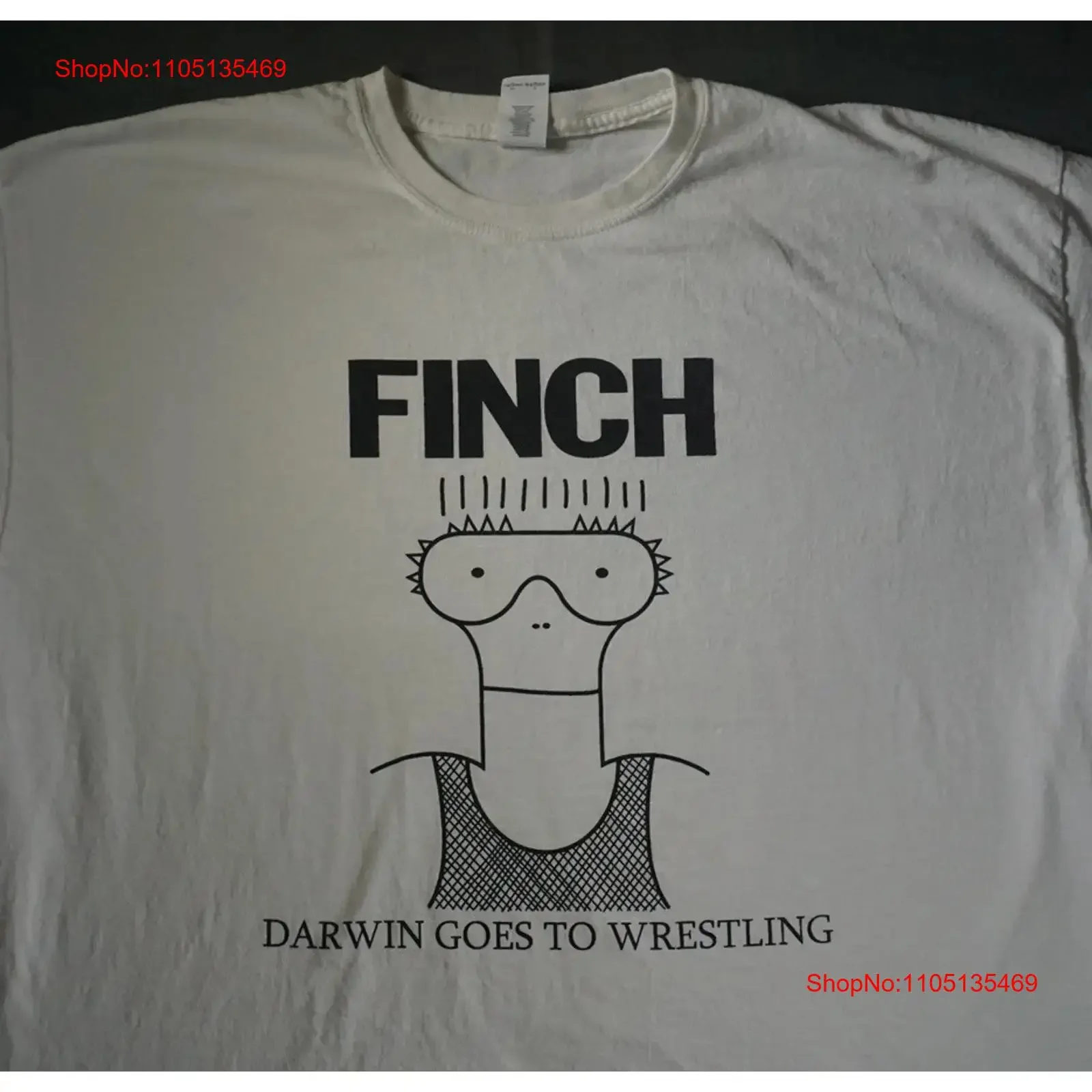 

Футболка Finch для взрослых 2XL Darwin Goes To Wrestling Milo Flip Band, винтажная стираная повседневная стильная уличная одежда с растянутым рисунком