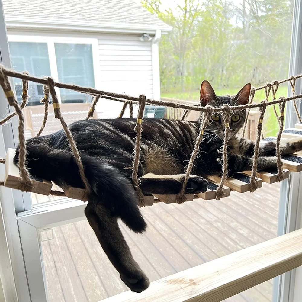 

Cat wall-mounted bridge climbing frame rope knot wooden frame pet jumping platform home cat activity solid wood cat furniture