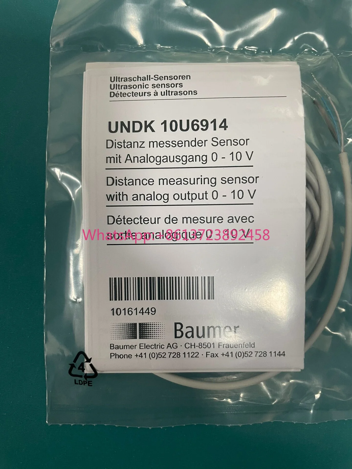 Baumer ultrasonic sensor, UNDK 10U6914