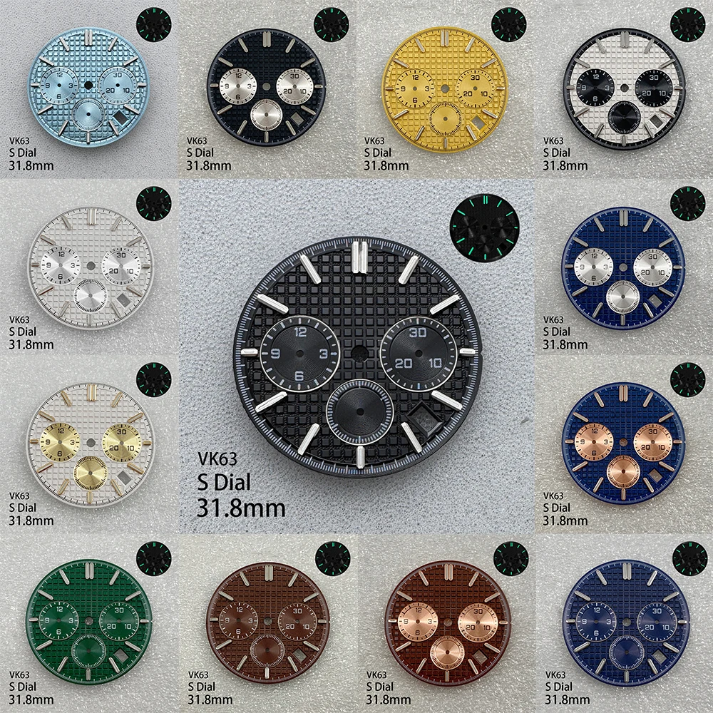 

31.8mm S Logo Oak Dial Fit VK63 Movement Green Luminous High-Quality Watch Modification Accessories