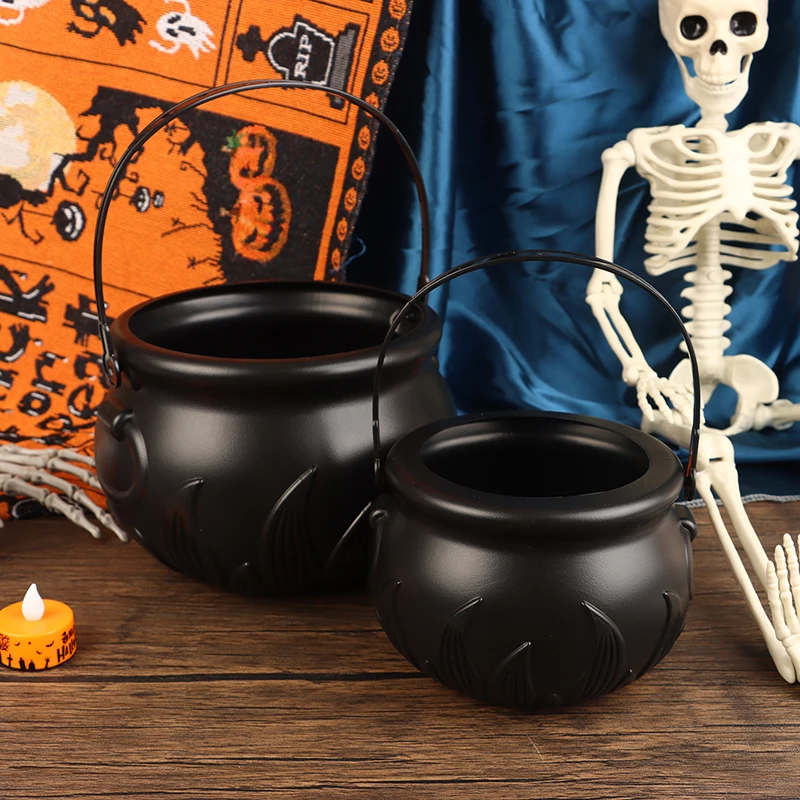 

2 Sizes Plastic Halloween Skull Jar Party Prop Witch Barrels Halloween Cauldron Bowls Decorations Candy Bucket