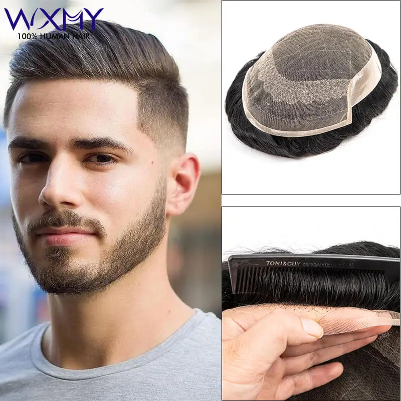 

OCT Swiss Lace & PU Male Hair Prosthesis Natural Human Hair Wig For Men Peluca Hombre Exhaust Systems Men's Capillary Prothesis