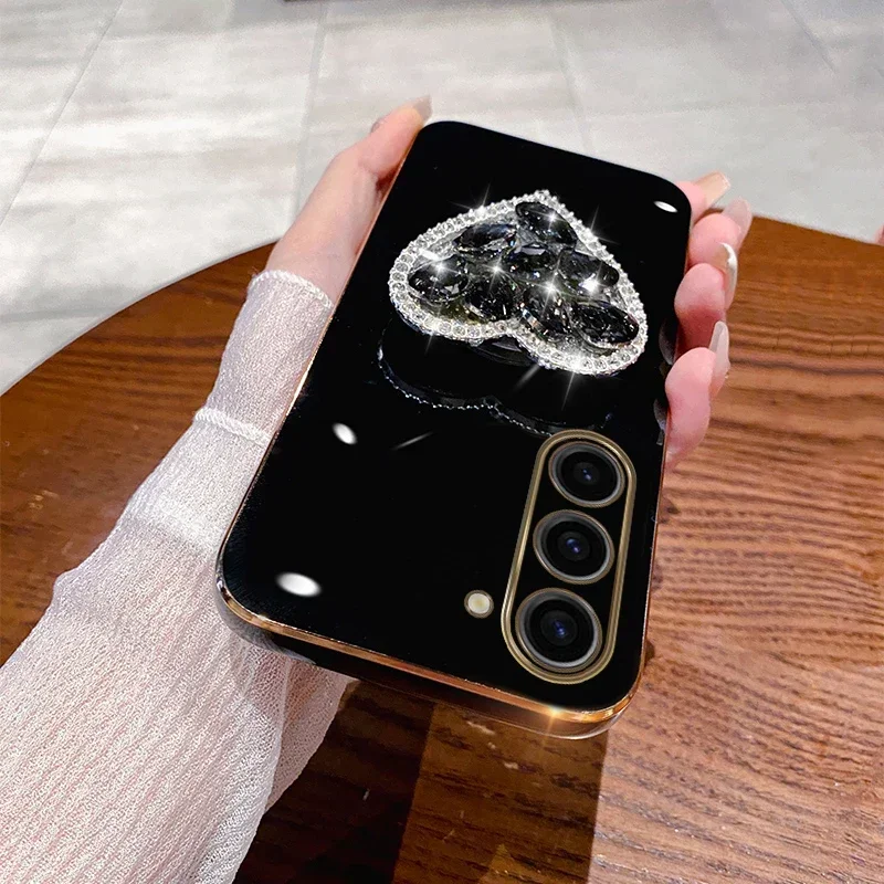 

Fashion Diamond Heart Case For Samsung Galaxy S23FE S24 S24Plus S24Ultra S22 S21 S20 S10 S9 Note20 10 Plating Bracket Cover Caqa
