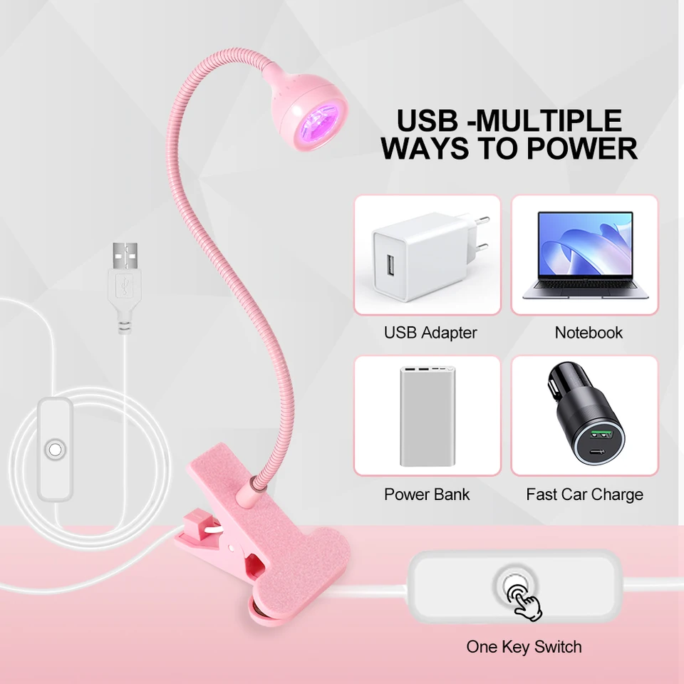 Lámpara LED UV para Uñas para Secar Gel, Clip Flexible de Escritorio, Mini Portátil USB, Secadora UV para Manicura en Salón 3