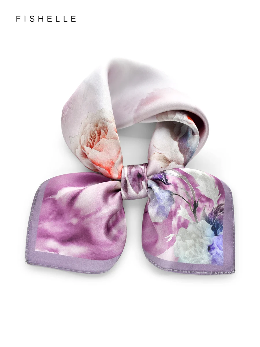 

Light purple flower butterfly women 100% silk scarf shawl wrap tie smooth luxury gift headband neckerchief 50cm
