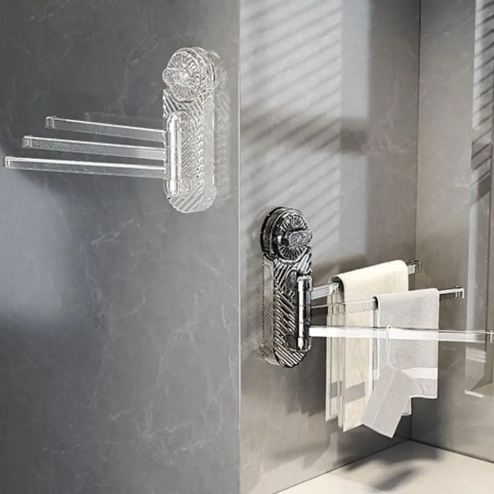 

180°Rotating Suction Cup Towel Rack Multi-pole 3 Towel Bars Bathroom Towel Pole Punch-free Foldable Clothes Hanger for Kitchen