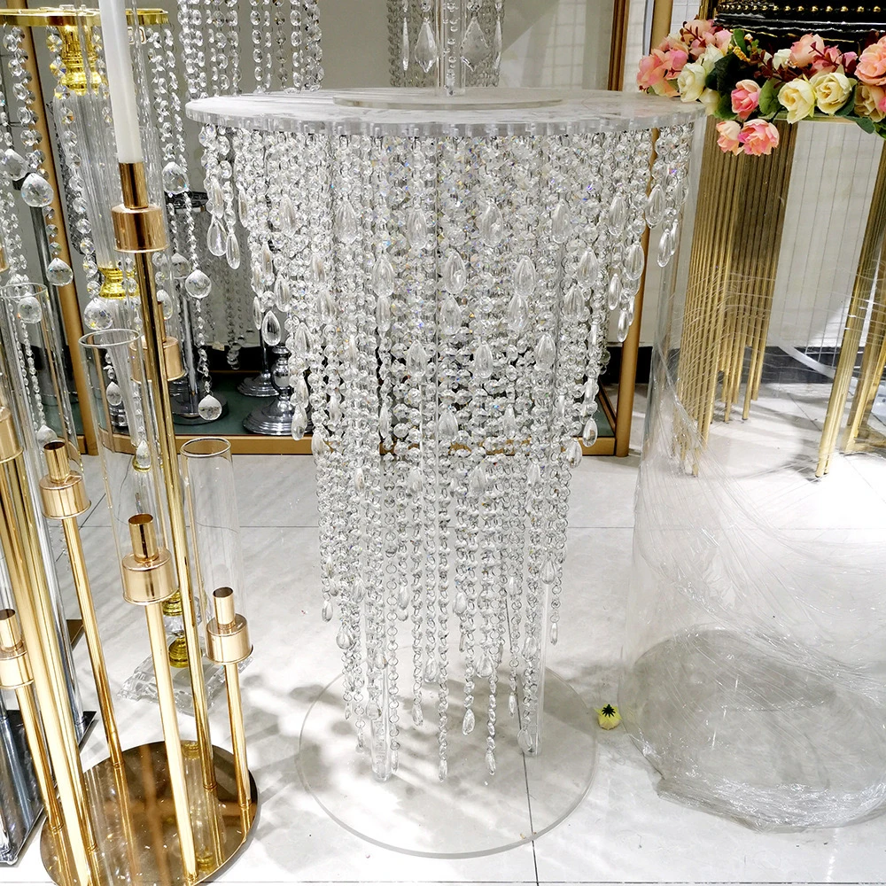 Exqusite Wedding decoration clear acrylic round crystal cake stand with mirror base image 2