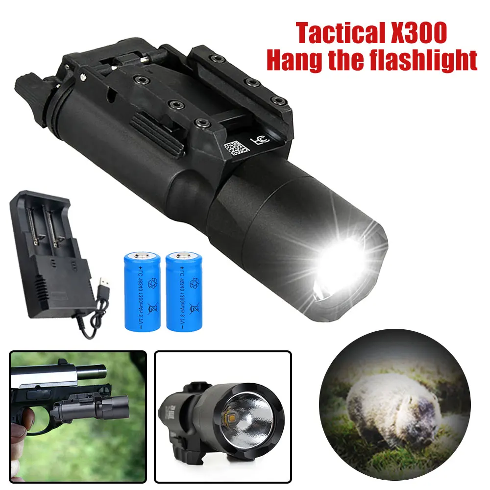 

Tactical X300 Pistol Scout Light Hunting Flashlight Airsoft Rifle Weapon Gun Light With Constant Momentary Switch For 20MM Rail