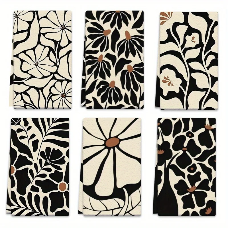 6-Pack floral pattern abstract microfiber absorbent kitchen towels for home cooking, baking, bathroom cleaning