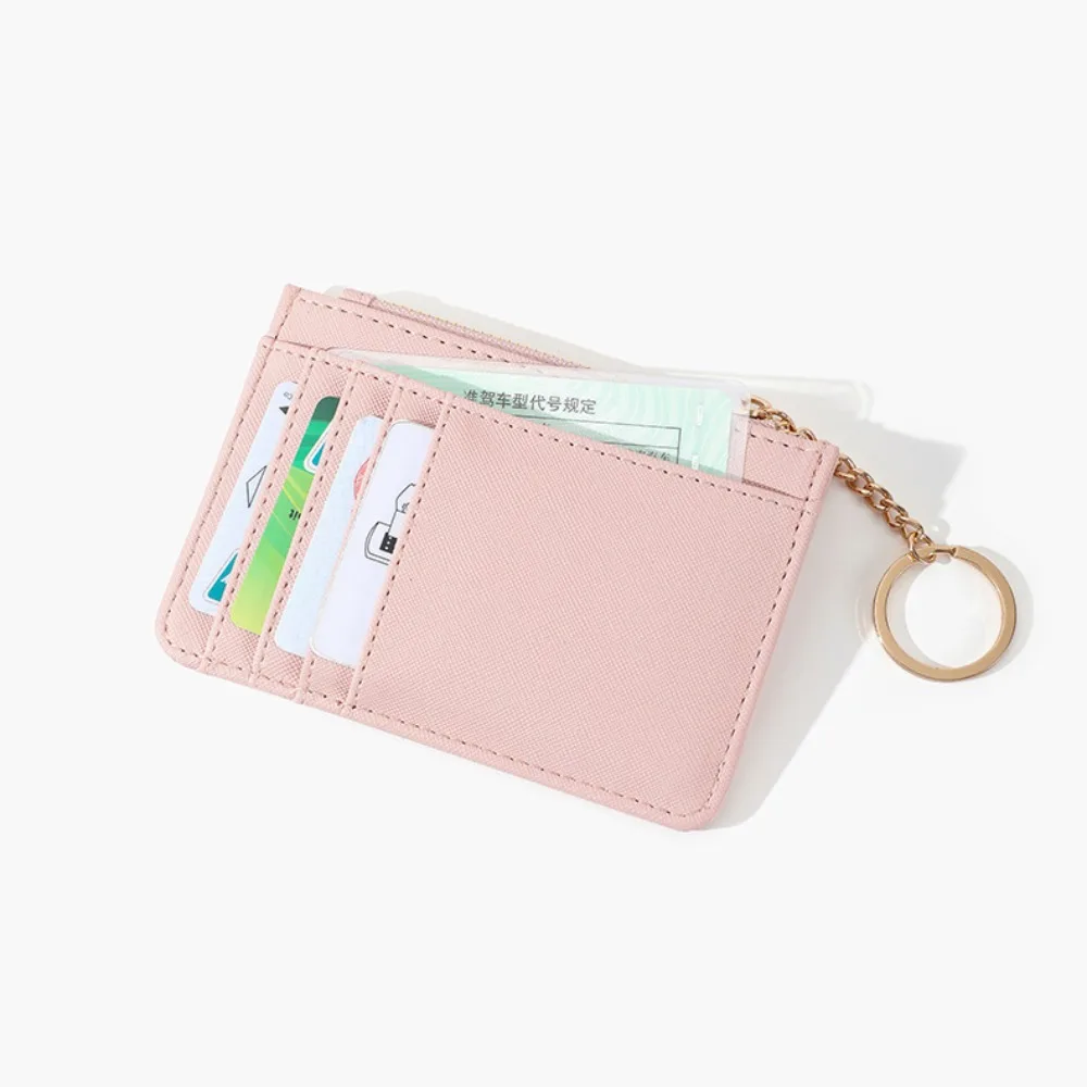 Portable Solid Color Coin Purse Keychain with Key Ring Multi-card Card Holoder Wallet Waterproof Wear-resistant Money Bag