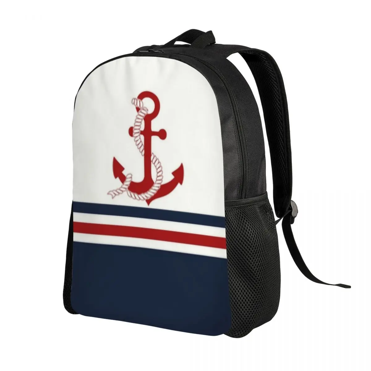 Navy Blue Stripes Nautical Anchor Boat Travel Backpack Men Women School Computer Bookbag College Student Daypack Bags