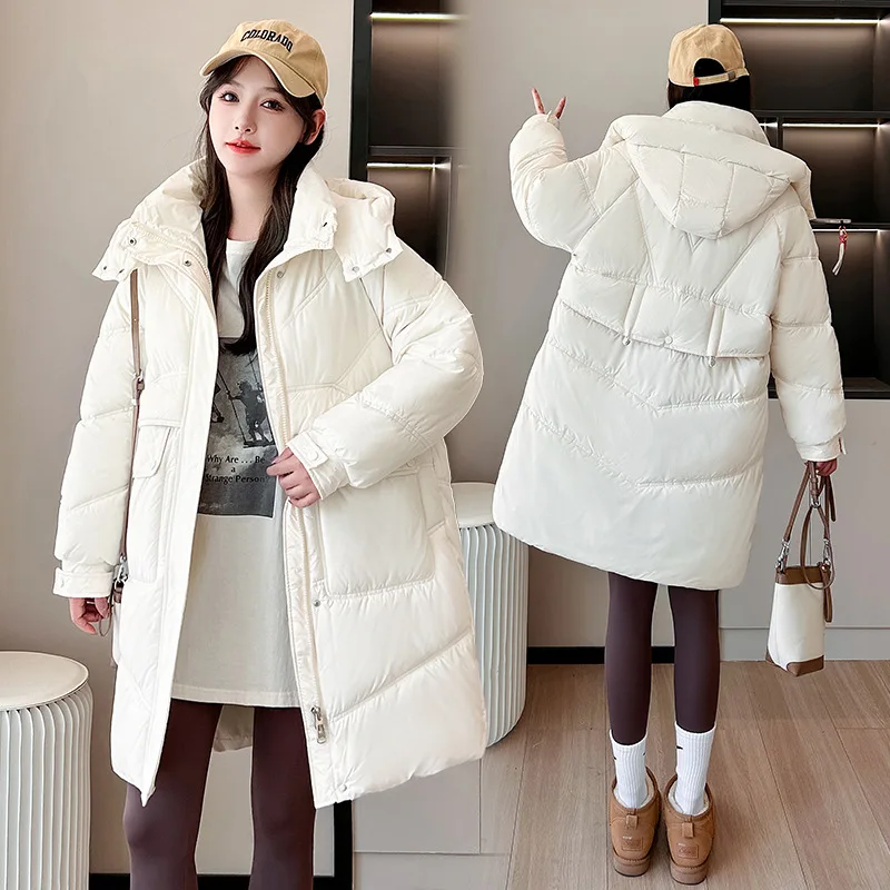 

Mid Lenth Parkas Coats Women Hooded Overcoats Solid Zipper Long Sleeves Thick Straight Fit Casual Office Lady Autumn Winter 2025