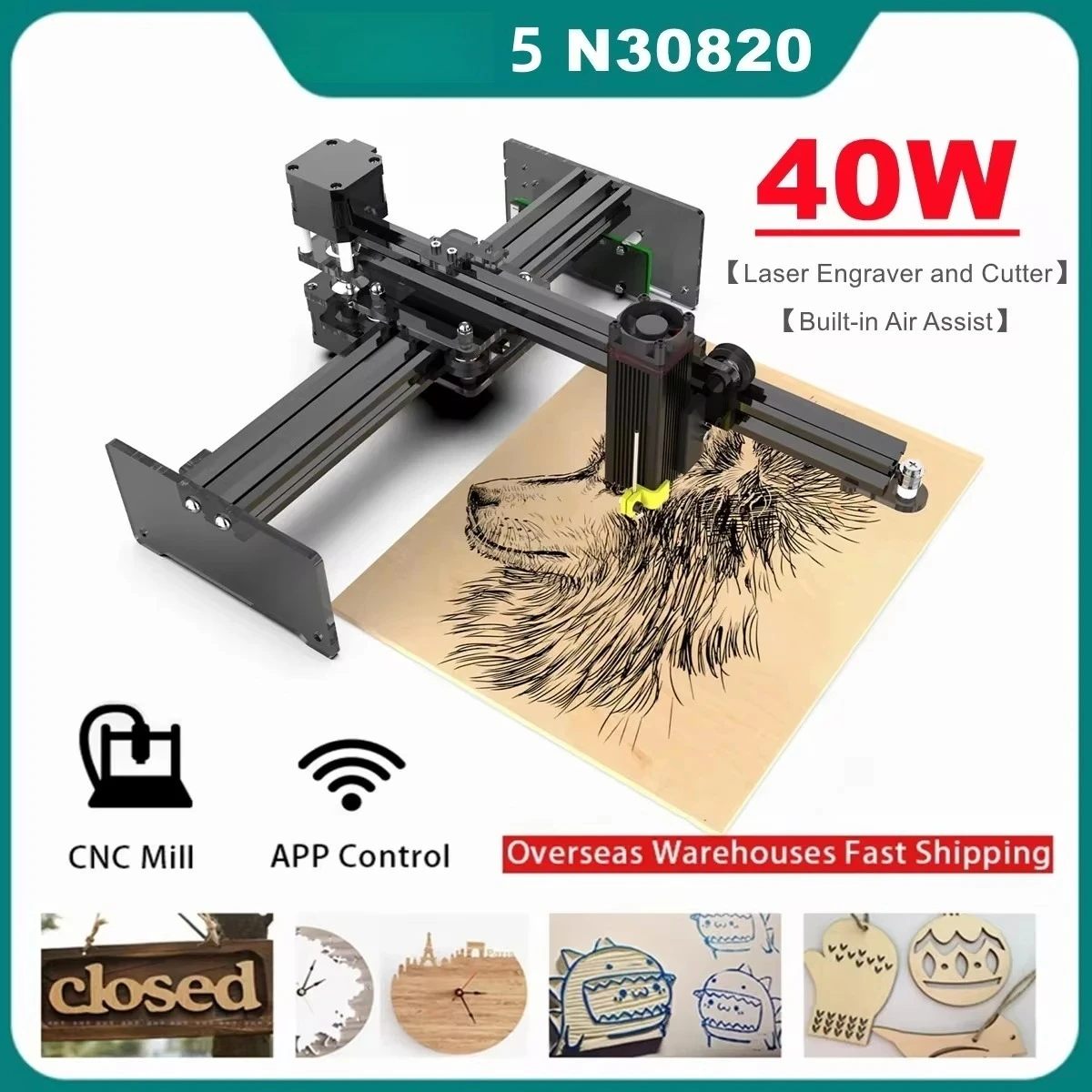 Wood Cutting High Speed LOGO DIY Mark Printer Router 5 N30820 40W Mini CNC Laser Engraver Desktop Engraving Machine