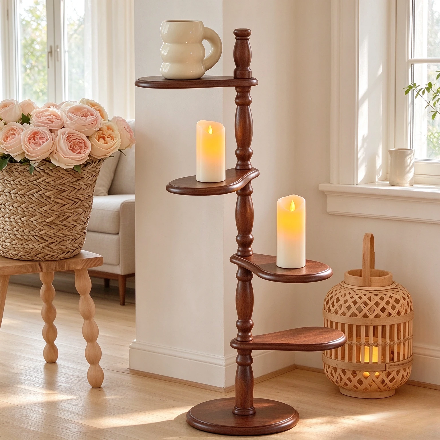Solid Wood Vintage Side Table with Display Shelf, Accent End Table for Living Room, Bedroom, Entryway and Apartment Decor