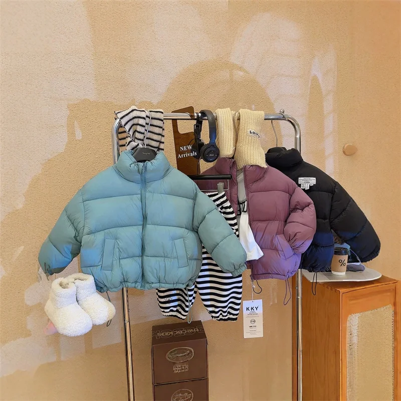 Children Warm Coats Kids Winter Outdoor Windproof  Stand-up Collar Thick Thermal Outerwear Boys Girls Loose Solid Versatile Coat