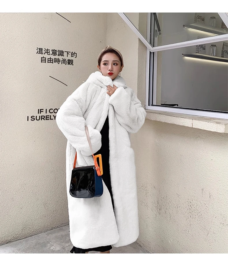 Lautaro Winter Long Loose Casual Windproof Soft Thick Warm Fluffy Green Black Faux Fur Coat Women with Hood Furry Overcoat 2023