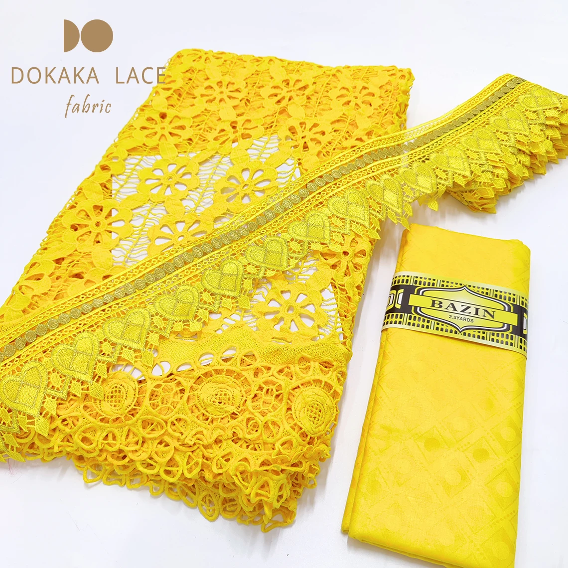 2.5+2.5+5 Yellow Bazin Riche Lace With Swiss Voile Lace In Switzerland Latest Fashion African Indian Lady Evening Party Sewing