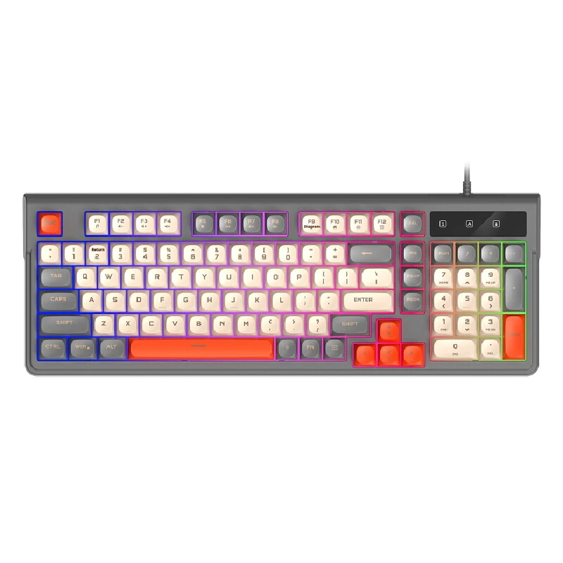 Quiet 98 Keys Gaming Keyboard Wired Rgb Backlit With Mixed Color Keycaps 19 Keys Anti-Ghosting Compact Ergonomic Mechanical Feel