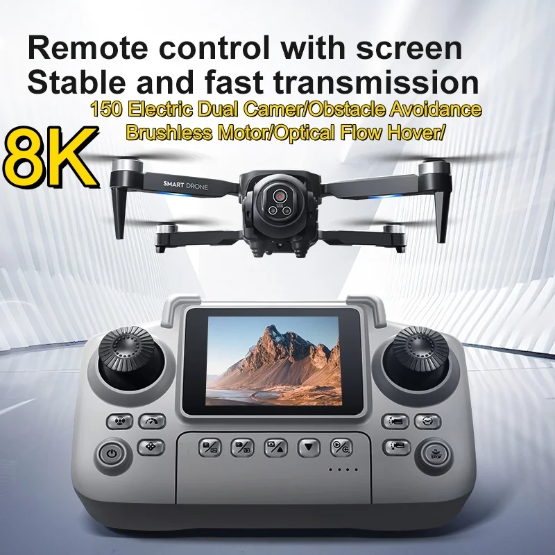 New RC Drone 8K HD Dual Camera 360° Obstacle Avoidance Aerial Optical Brushless Motor Large Screen Quadcopter WiFi FPV Drones