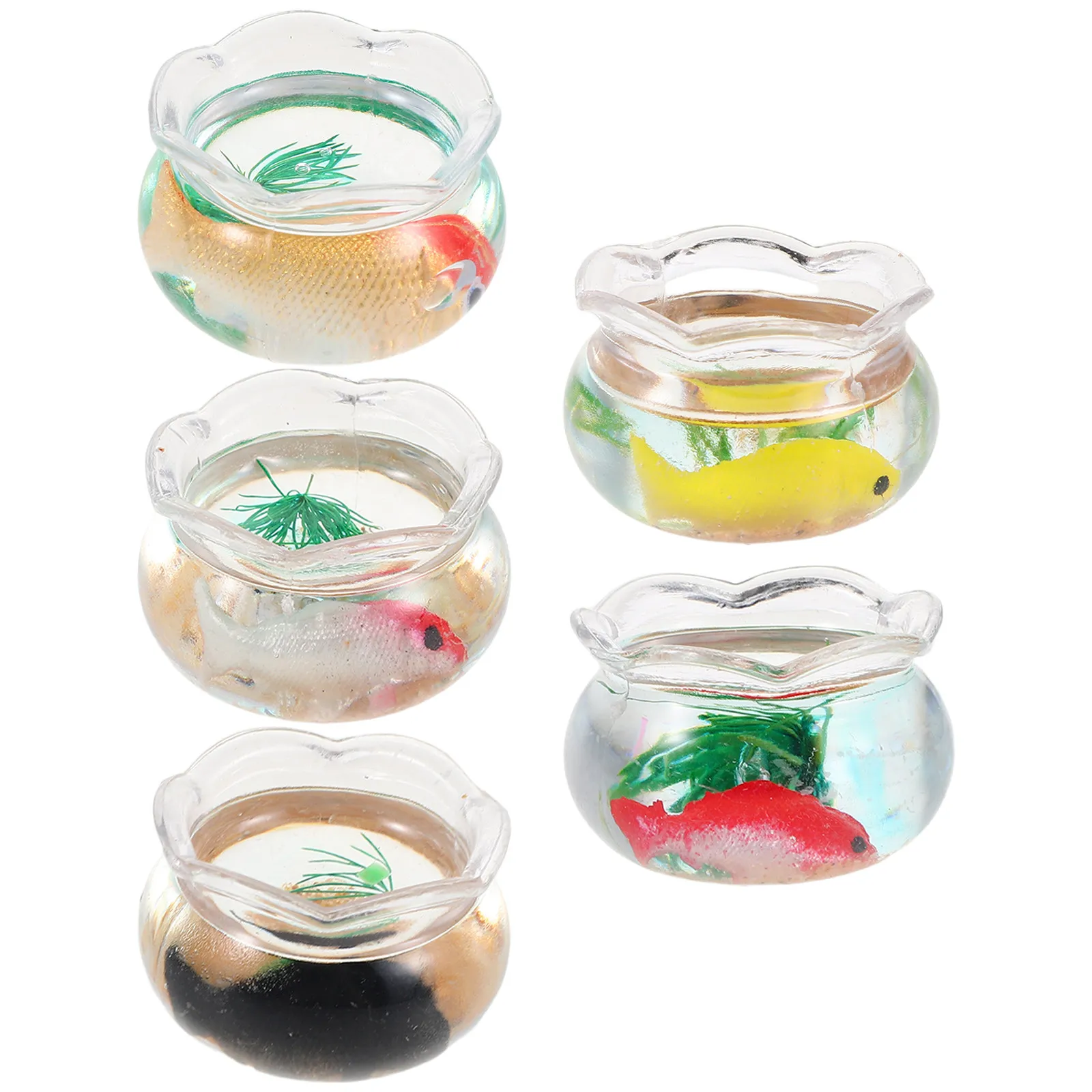 

5Pcs Miniature Fish Bowl Realistic Koi Aquarium with Simulated Water Plants Small Round Desktop Dollhouse Decor Mini Goldfish