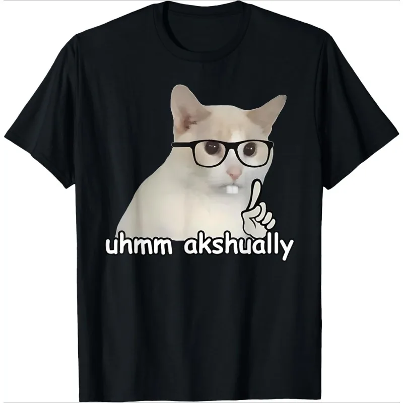 

Glasses Cat Meme T-Shirt Funny Abstract Letter Print Women's Crew Neck Short Sleeve Casual Oversize Everyday Basic Top