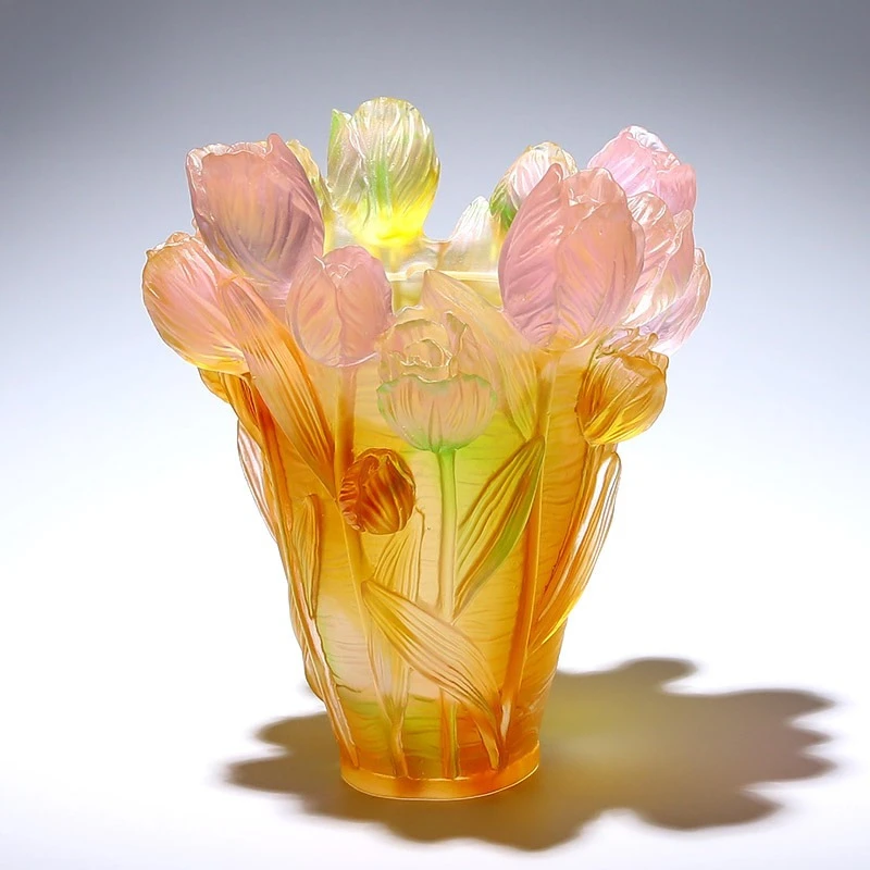 

Zibo ancient glazed handicrafts ornament living room high-end decoration creative tulip vase light luxury high-end sense