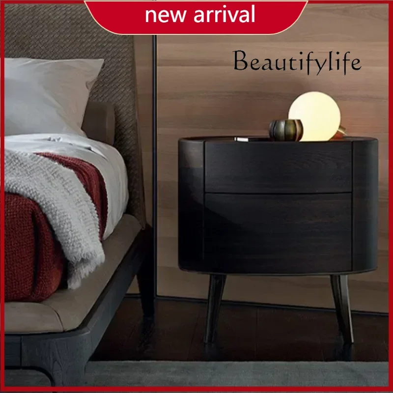 

C Solid Wood Creative Elliptical Bedside Table Modern Simple Night Stand For Bedroom Nightstands Storage Cabinet Bedroom Furnitu