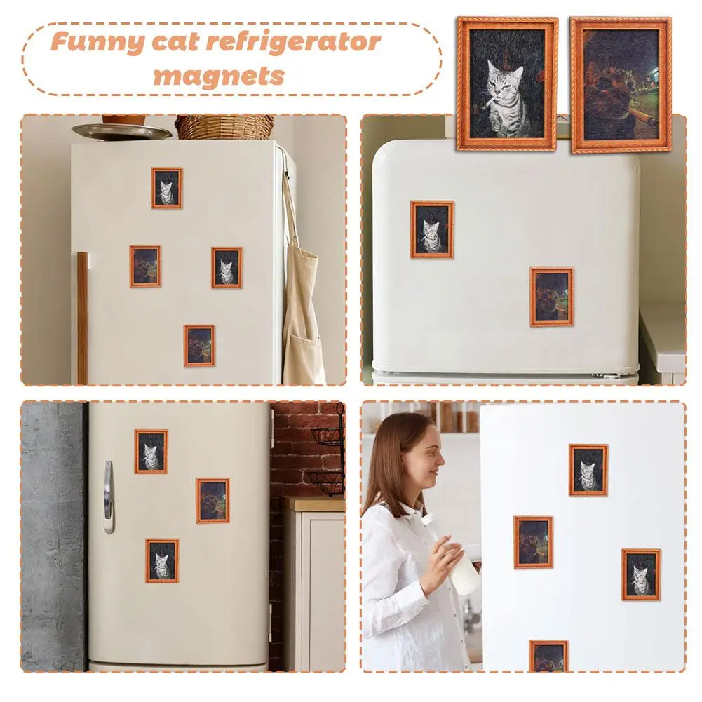 Lustiger rauchender Katzen-Kühlschrankmagnet, Vintage Holz-Fotorahmen Magnetsticker, 3D Kühlschrankmagnet Heim- und Raumdekoration Geschenk – Detail 4