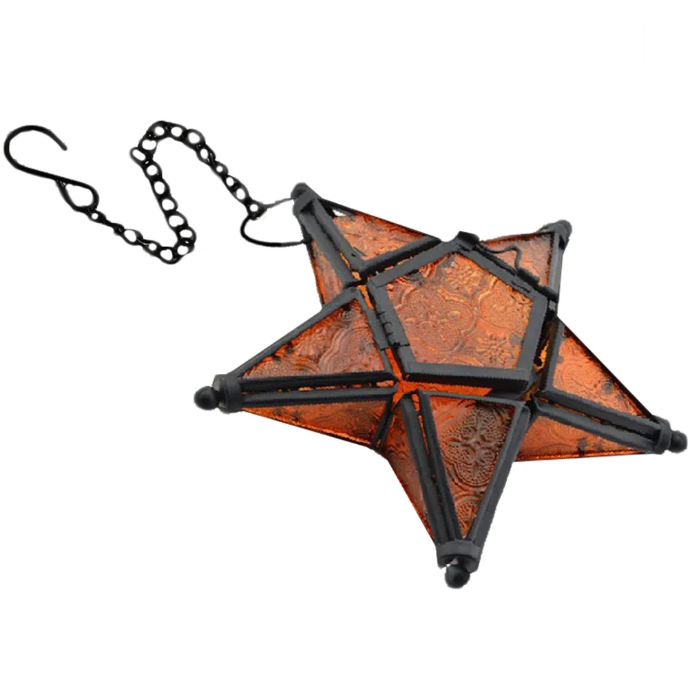 

Colorful Stained Glass Star Holder Metal Hanging Lantern for Indoor Outdoor Decor Festive Party Wedding Candlelight