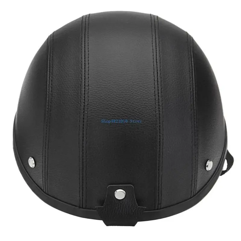 

T3LF Black Leather Motorcycle Half Face Helmet Biker Baseball Half Face Helmet