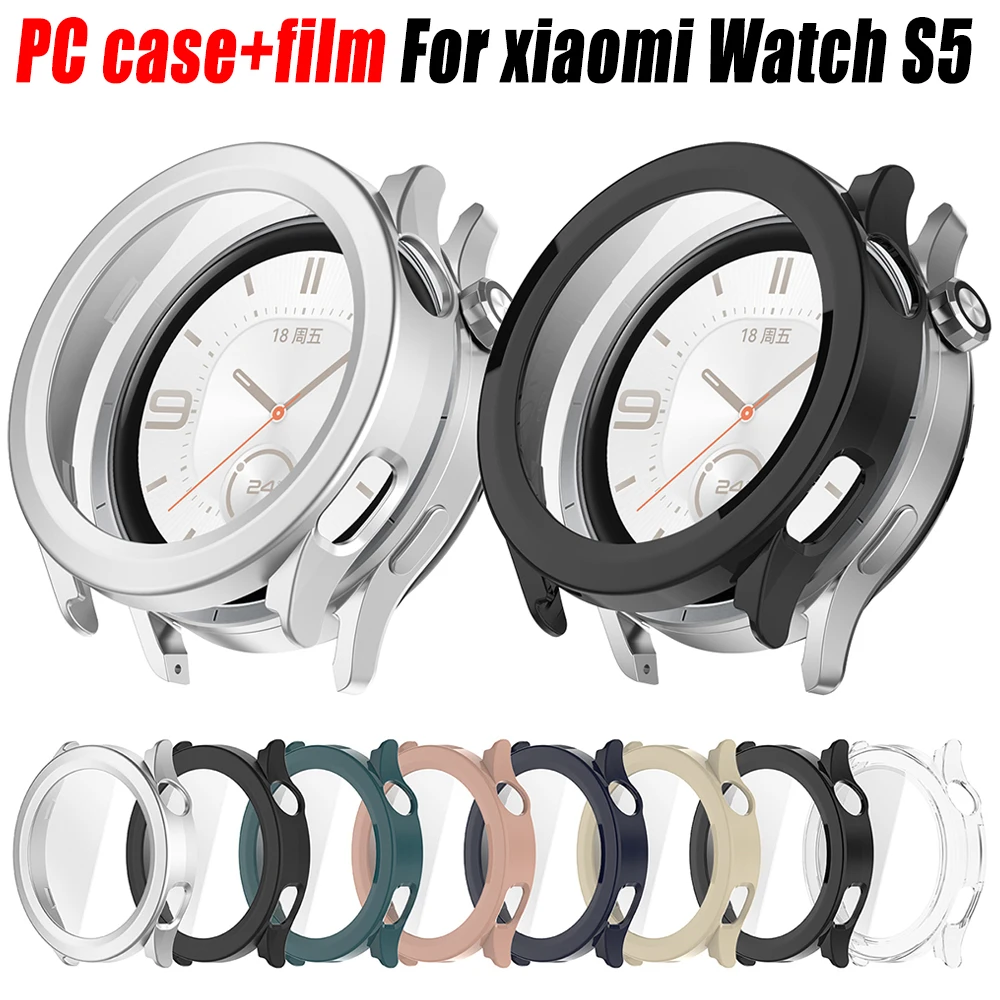 PC-Gehäuse + gehärteter Film für Xiaomi Watch S5 Hartglasfolie Sturzsichere Schale für Xiaomi Band S5 Displayschutz-Zubehör