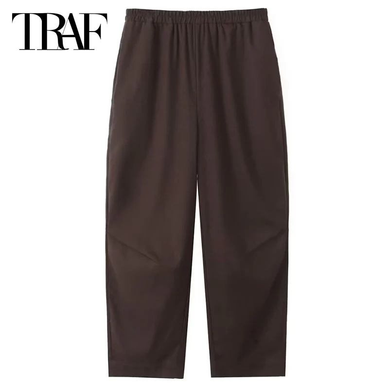 Traf Leinen Hose mit weitem Bein Damen hohe Taille feste Laterne lange Hose Sommer neu in Hose elegante koreanische Bewertungen viele Hosen