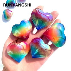 Natural Healing Selenite Electroplated Rainbow Aura Heart Pinkycolor Crystal Decorative Ornaments Quartz Energy Gift