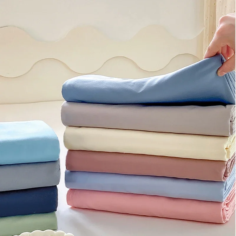 WASART Solid color polyester flat bed sheet set 230x250 summer couple room 2 seater bed linen luxury single double bed king size