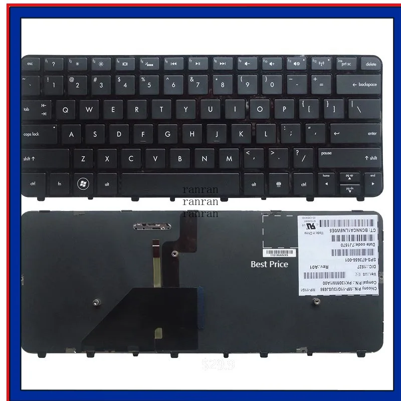 

US/RU Laptop Keyboard For HP Folio 13-1000 1015TU 1003xx 1020 2000 Black Color