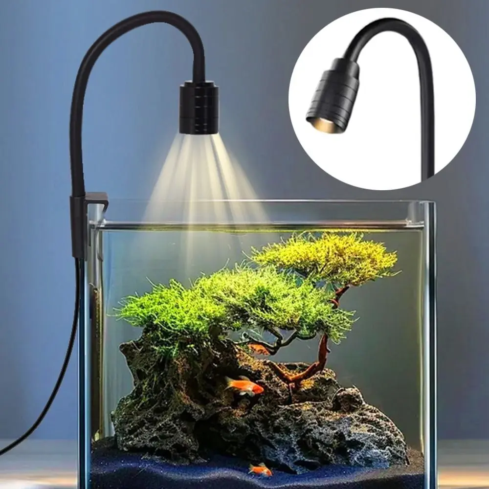 Adjustable Zoom Mini Clip-on Aquarium Lamp 3W 3 Color Modes Adjustable Focus Spotlight Waterproof Energy Saving