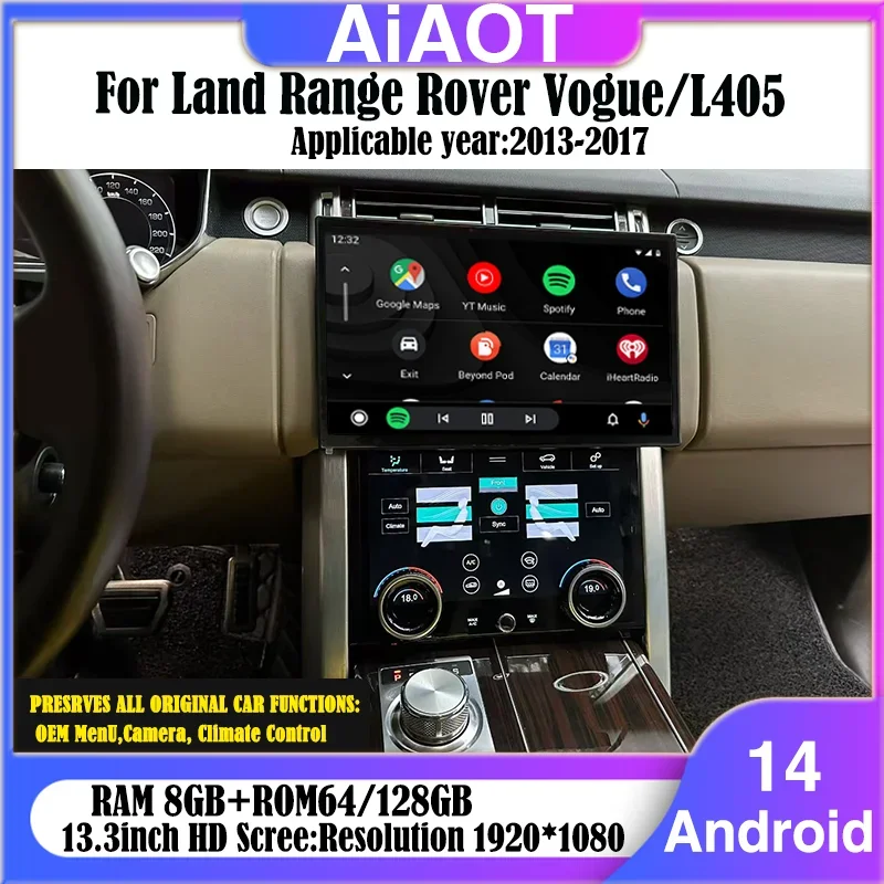 Carplay Android 14 13.3-inch For 2013-2017 Range Rover Vogue L405 with  Multimedia Player Radio retains the original feature men